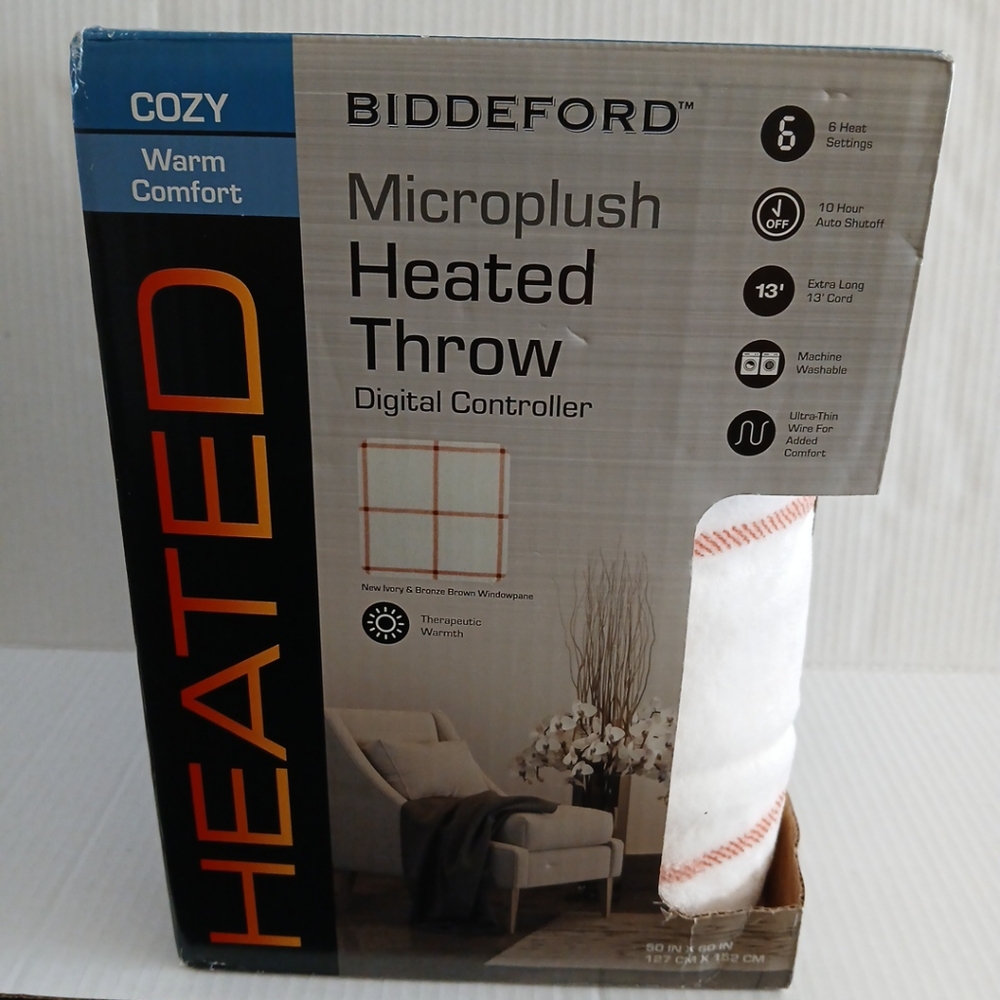 Microplush Heated Throw Digital Controller 6 Heat Settings 10 Hour Automatic